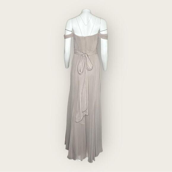 NWT | Social Bridesmaid | Off-Shoulder Bodice Trumpet Gown | Taupe | 4R - Picture 5 of 13